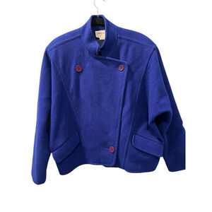 Vintage Neiman Marcus Wool Electric Blue Button Coat Women's Size Medium Lined